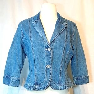 French Cuff Women Denim Jacket Collar Formal Half Sleeve Buttons Jean Jacket-M